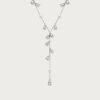 Lily of the Valley Pearl Lariat Necklace in Silver