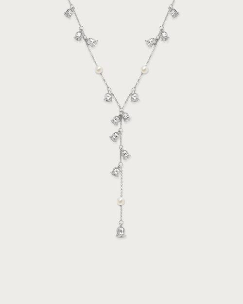 Lily of the Valley Pearl Lariat Necklace in Silver