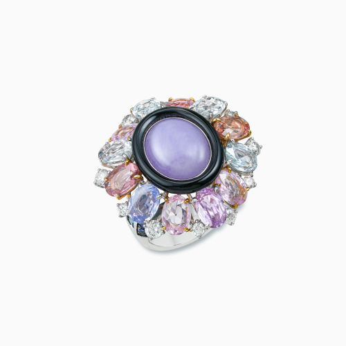 18K Gold Colored Sapphire Lavender Jade Ring