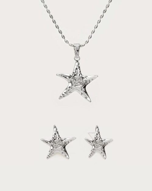 Starfish Necklace & Earrings Set in Silver