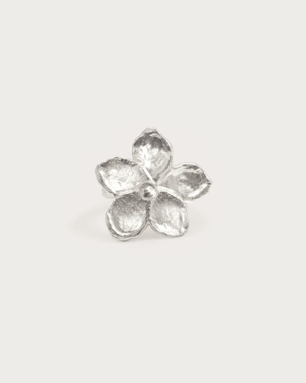 Textured Floral Ring in Silver