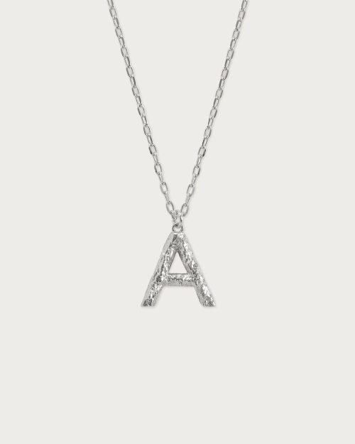 Textured Initial Letter Necklace in Silver