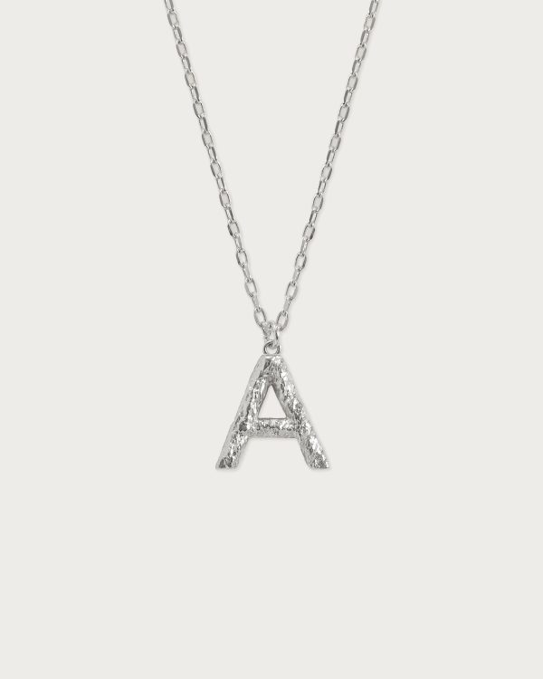 Textured Initial Letter Necklace in Silver