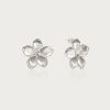 Textured Floral Earrings in Silver
