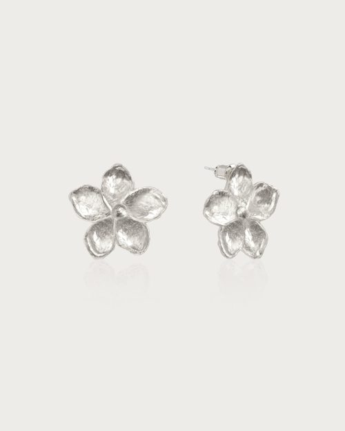 Textured Floral Earrings in Silver