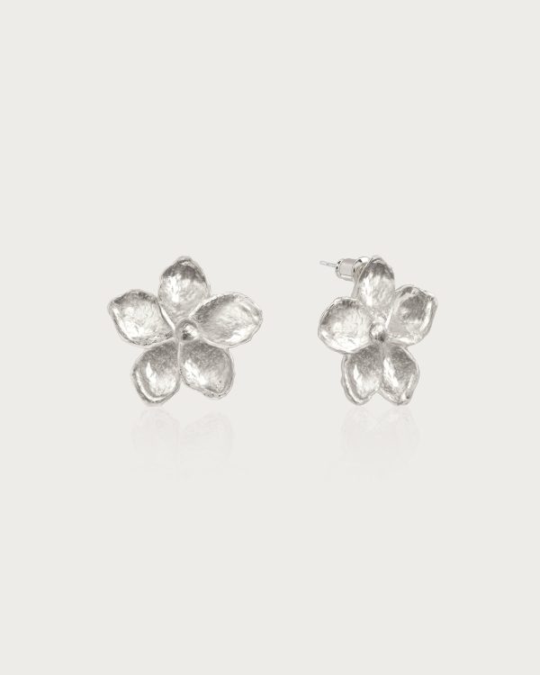 Textured Floral Earrings in Silver