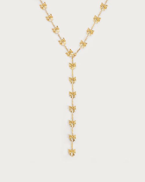 Bow Lariat Long Necklace in Gold